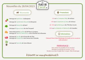 Nouvelles du 28/04/2023 - Pensez à Valider Votre commande avant Lundi 9h30 ! Malgré le jour ferié !